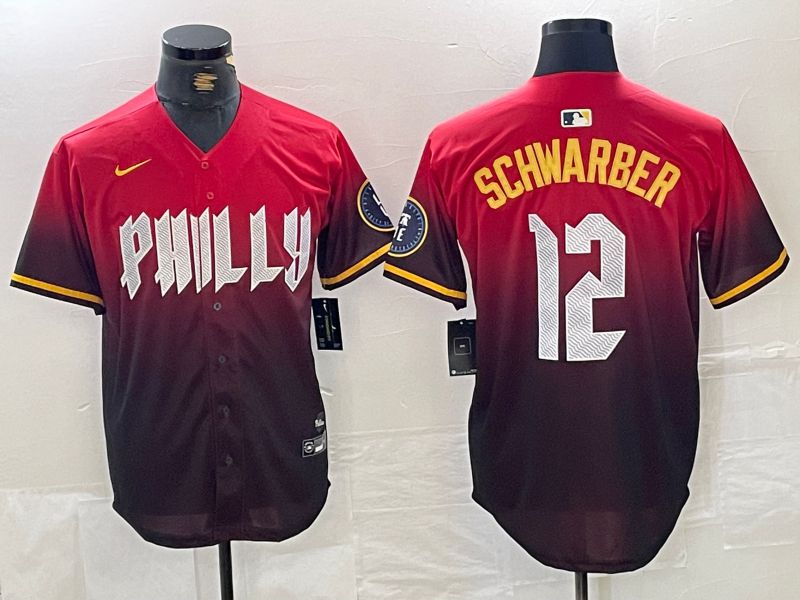 Men Philadelphia Phillies 12 Schwarber Red City Edition Nike 2024 MLB Jersey style 1